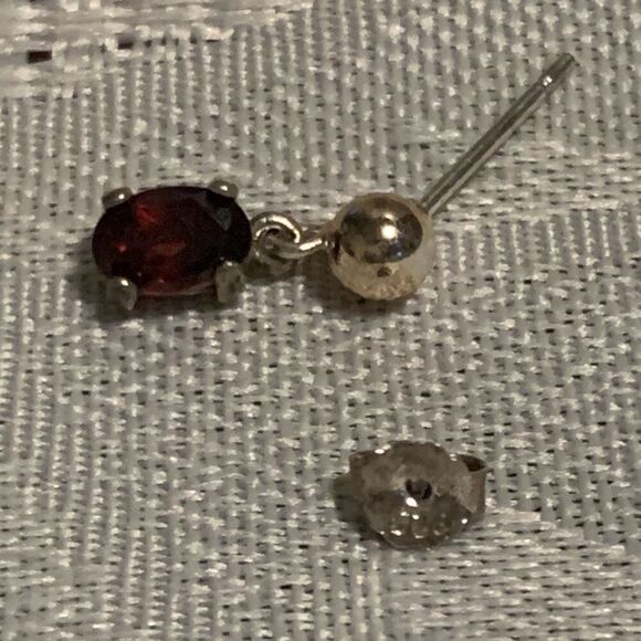 Gold 925 Garnet Dainty Drop Pierced Earrings - Picture 9 of 11